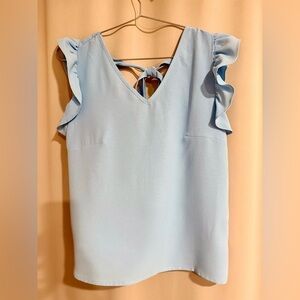 SHEIN Sky Blue Ruffle Sleeve Blouse